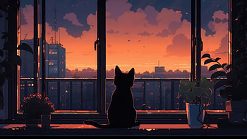 Cat Lofi Looking Outside, cat, lofi, artist, artwork, digital-art HD wallpaper