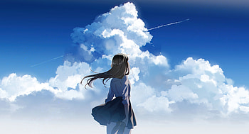 Anime School Girl Watching Clear Sky, anime-girl, anime, artist, artwork, digital-art HD wallpaper