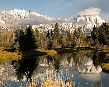 Schwabachers Landing, trees, sky, water, mountain HD wallpaper