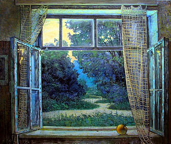 Zarubina Helena. The window in the summer, zarubina helena, painting, window, art, tree HD wallpaper