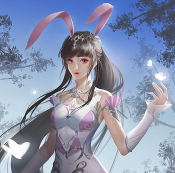 Fantasy girl, yhyld, blue, bunny, fantasy, ears, girl HD wallpaper