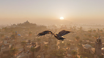 Assassin's Creed Mirage - Eagle Over City at Sunrise, video game, Assassin's Creed Mirage HD wallpaper