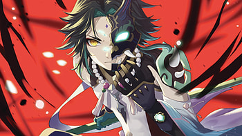 Xiao With Mask Red Background Genshin Impact HD wallpaper
