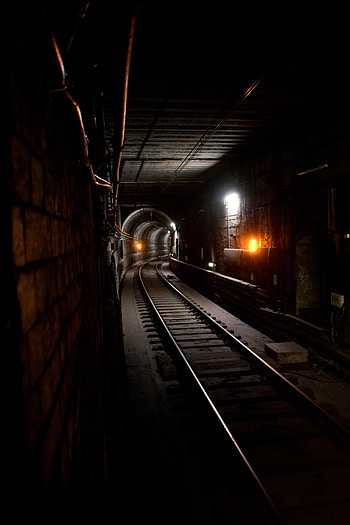 Dark, Glow, Dahl, Distance, Tunnel, Rails HD phone wallpaper