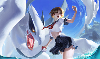 Gorgeous White Girl Dragon Pokemon Ball Artwork, pokemon, anime, artist, digital-art, artstation, artwork HD wallpaper