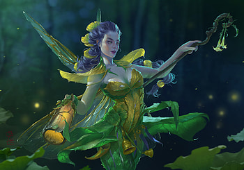 Fantasy, woman, green fairy, artwork HD wallpaper