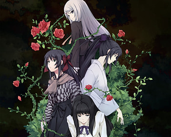 Girls n Roses, black, cute, long hair, dress, rose, flower, female, sexy, grey hair, ribbon, hot, girl, black hair, anime girl, plant, anime, vine, white hair, girls HD wallpaper