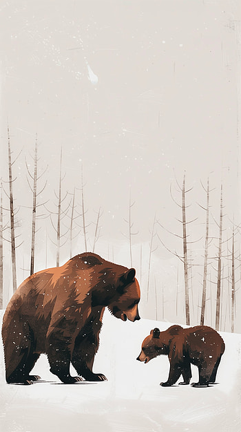 Brown Bear and Cub Winter, cub HD phone wallpaper