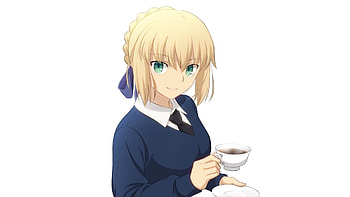 Blonde, Fate/Grand Order, saber and tea drink HD wallpaper