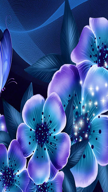 Sparkling Flowers, sparkles, blue flower, artistic, flower HD phone wallpaper