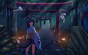 Anime, Night, Cat, Bridge, Girl, Mysteriousness, Inscrutability HD wallpaper
