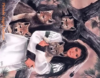 Indian woman with wolves, native, dogs, nature animals, friend, wolf, indian HD wallpaper