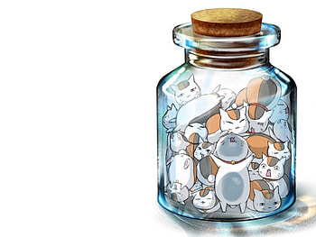 Nyanko in the Jar, kitten, plain, white, kitty, nyanko, cute, cat, trap, bottle, kawaii, simple, inside, natsume yujinchou, anime, jar HD wallpaper