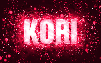Happy Birtay Kori, , pink neon lights, Kori name, creative, Kori Happy Birtay, Kori Birtay, popular american female names, with Kori name, Kori HD wallpaper