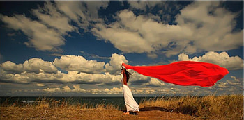 FloatingIn The Wind, brunette, sky, people, woman, female, beach HD wallpaper