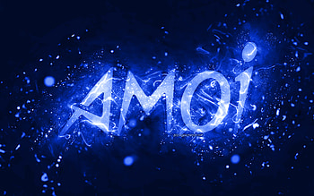 Amoi dark blue logo, , dark blue neon lights, creative, dark blue abstract background, Amoi logo, brands, Amoi HD wallpaper