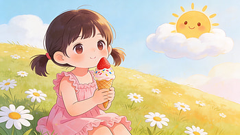 Sunlit Strawberry Day — Cute Summer, Girl, Ice Cream HD wallpaper