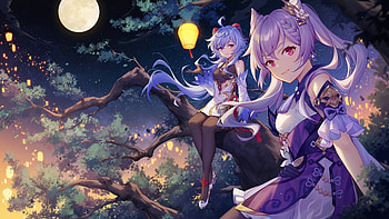 Ganyu keqing, sky, moon HD wallpaper