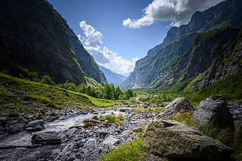 Nature, Rivers, Mountains, Bush, Rocks HD wallpaper