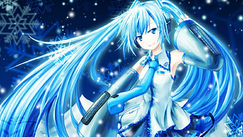 Miku, blue, anime, snow HD wallpaper