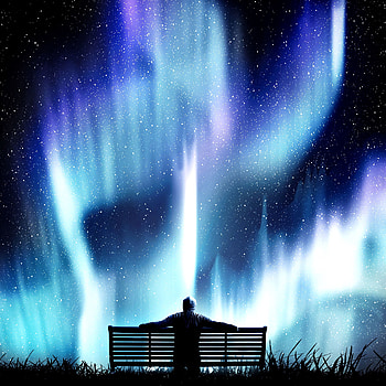 Nature, Starry Sky, Loneliness, hop, Northern Lights, Aurora Borealis, Bench HD phone wallpaper