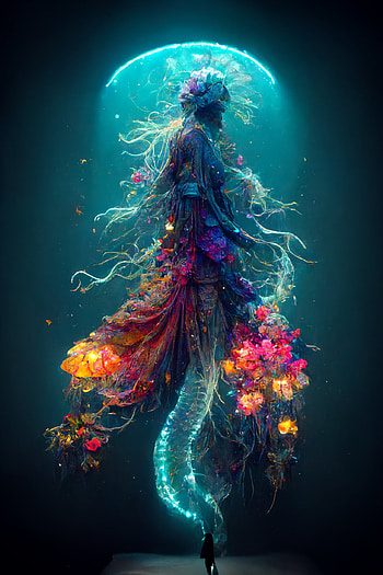 Mermaid bouquet, beautiful, magenta, art, flowers, woman, blue, ocean, trippy, psychedellic, water HD phone wallpaper