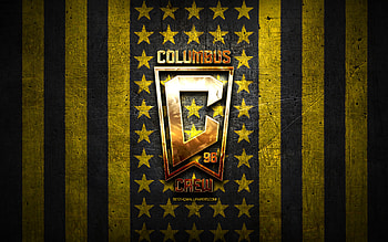 Columbus Crew new logo, MLS, black yellow metal background, american soccer club, Columbus Crew flag, soccer, Columbus Crew SC, Columbus Crew FC, golden logo, Columbus Crew logo HD wallpaper