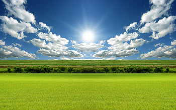 Landscape graphy, Green grass field, Blue sky, White clouds HD wallpaper