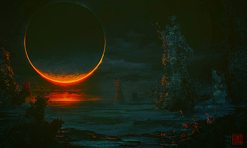 Fantasy, sun, eclipse, parallel world HD wallpaper