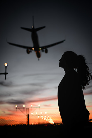 Twilight, Dark, Silhouette, Dusk, Girl, Plane, Airplane HD phone wallpaper