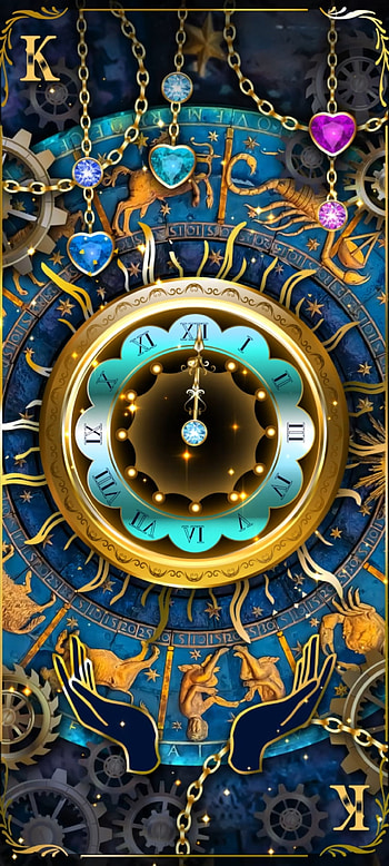 Fantastic clock, ceiling, electric blue, diamond, premium, tarot card, alphabet K, casino HD phone wallpaper