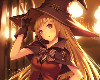 Prepare for Halloween, sexy, ribbon, hot, cute, girl, long hair, anime girl, brown, anime, hat, female HD wallpaper
