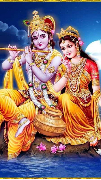 Radha Krishna , Beautiful, Moon Background HD phone wallpaper