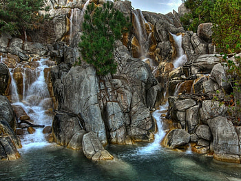 Nature, Stones, Waterfalls, Vegetation, Greens HD wallpaper