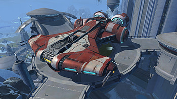 jedi fighter on platform, buildings, ship, snow, platform, people, mountains HD wallpaper