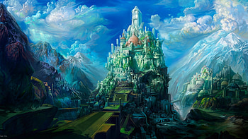 The secret city, fantasy, city, secret, mountain HD wallpaper