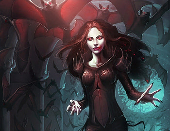 Blood Lust, red eyes, bats, vampire, woman HD wallpaper