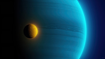 Blue Gas Giant Planet Little Moon , planet, space, digital-universe, artist, artwork, digital-art, artstation HD wallpaper
