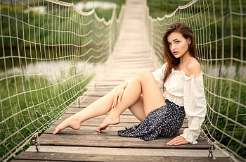 Girl Sitting On A Scenic Bridge Looking At Viewer, girls, model HD wallpaper