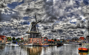 Landscape, Cities, Houses, Rivers, r, Mill HD wallpaper