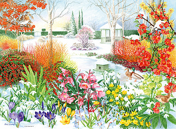 Backyard Flower Garden, ducks, flowers, shrubs, puzle HD wallpaper