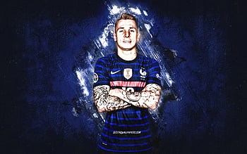 Lucas Digne, France national football team, portrait, French footballer, France, football, grunge art, blue stone background HD wallpaper
