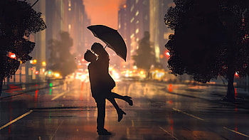 Only You, love, couple, umbrella, artist, artwork, digital-art HD wallpaper