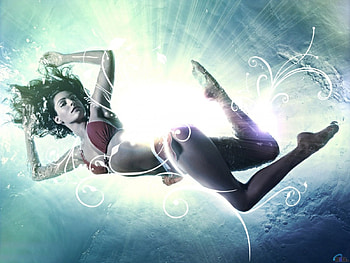 Woman Swimming, swimming, 3d, under, water, woman HD wallpaper