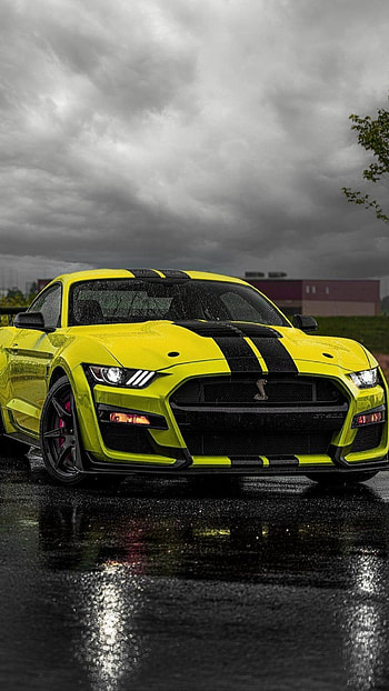 Yellow Ford, sky, usa, car, american HD phone wallpaper