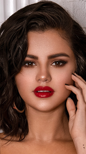 Selena!, earrings, close-up, lipstick, brown eyes, black hair, latina, actress, singer, music, Selena Gomez HD phone wallpaper