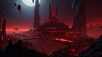 Red Nebula Spaceport - Sci-Fi Space Opera, Sci Fi, space opera, futuristic city, sci fi landscape HD wallpaper