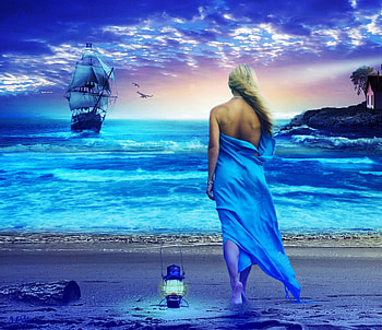 The Woman from the Sea, blue, sea, departure, love, hope, woman, missing HD wallpaper