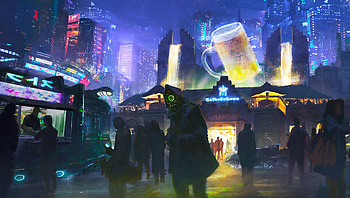 Cyberpunk City Beer Hall , cyberpunk, artist, artwork, digital-art, artstation HD wallpaper