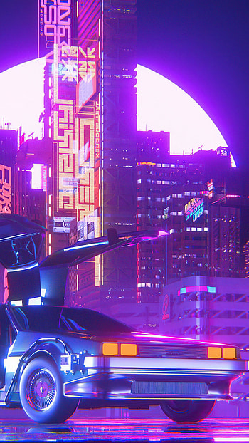 Night life, Delorean DMC, Sony Xperia X HD phone wallpaper